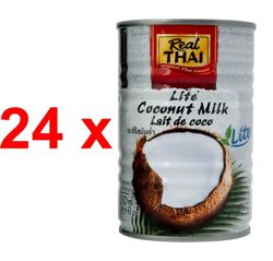 24 x Mleczko kokosowe Light, mleko kokosowe 400ml Real Thai 