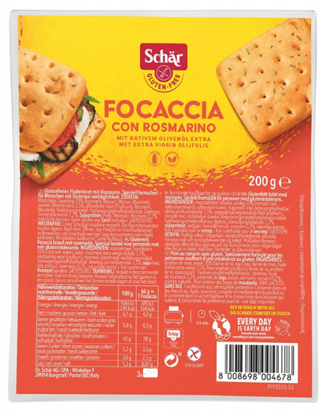 Chleb bezglutenowy Focaccia z rozmarynem con Rosmarino 200g Schar