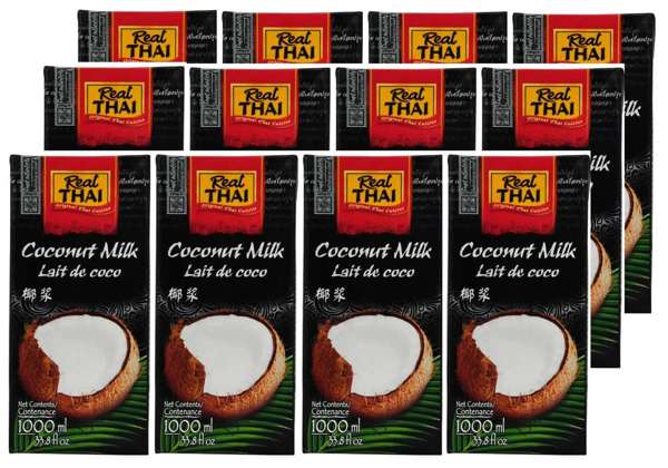 12 x Mleczko kokosowe, mleko kokosowe 1L Real Thai