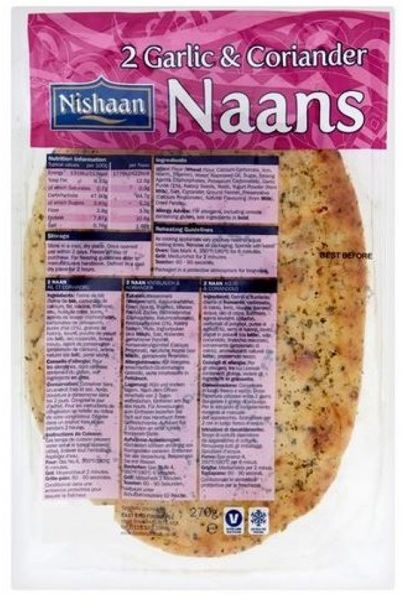 Chlebki Naan, czosnek i kolendra 270g Nishaan 