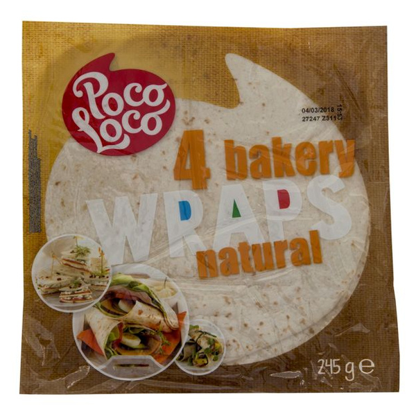 Tortilla pszenna, wraps, natural (4x61g) 245g Poco Loco TERMIN PRZYDATNOŚCI 23-11-2024