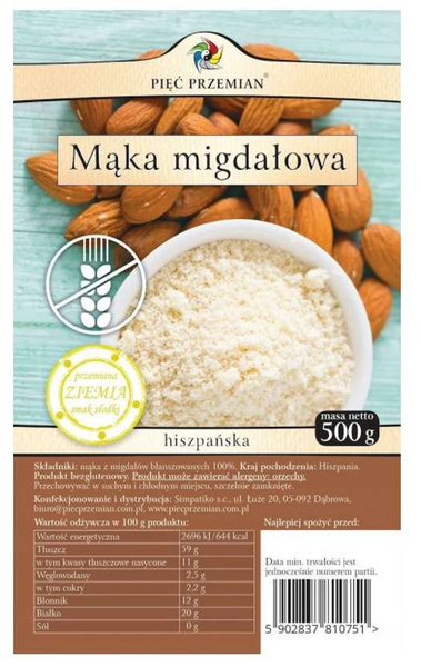 Mąka migdałowa bezglutenowa 500g Pięć Przemian