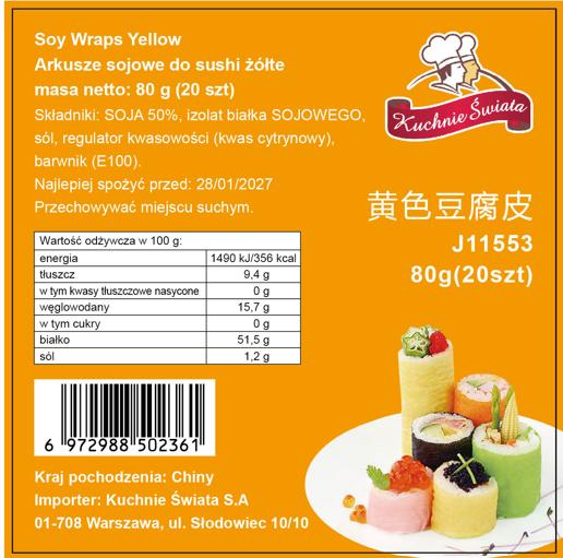 Papier sojowy do sushi, arkusze żółte 20ark./80g 