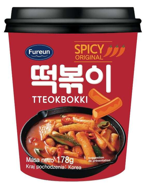 Kluski ryżowe Tteokbokki Spicy, instant 178g Fureun TERMIN PRZYDATNOŚCI 24-02-2026